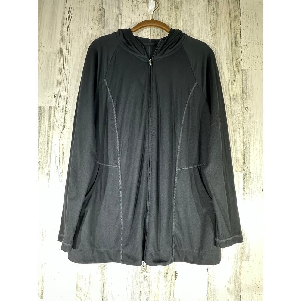 J‎ Jill Fit Out and About Zip Front Hoodie Black Size Small Pockets Athleisure